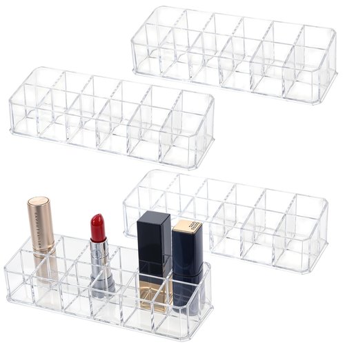 JOUTYFOR 4-Pack 12-Slot Acrylic Lipstick Organizer, Lipstick Holder, Lip Gloss Organizer, Cosmetic Storage Display, Perfect Storage Solution for Drawer, Vanity, Bathroom, and More