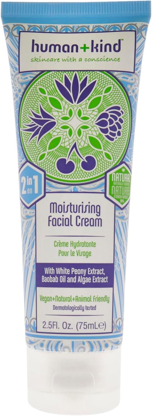 Human+Kind Moisturizing Facial Cream - Nourishing & Lightweight Daily Hydration - White Peony Extract - 2.5 oz
