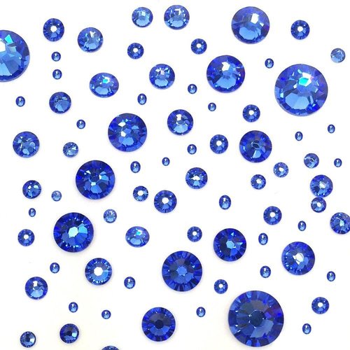 SAPPHIRE (206) blue 144 pcs Swarovski 2058/2088 Crystal Flatbacks blue rhinestones nail art mixed with Sizes ss5, ss7, ss9, ss12, ss16, ss20, ss30