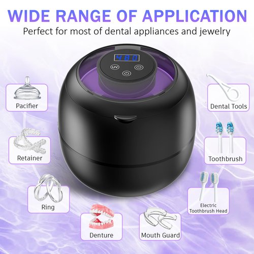 45kHz 210ml Ultrasonic Dental Cleaner For Aligners, Night Guards, Dentures, Mouth Guards, Braces, Toothbrush Heads & Jewelry, 4 Modes Digital Timer Retainer Cleaner Machine (BLACK)
