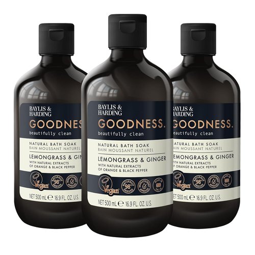 Baylis & Harding Goodness Lemongrass & Ginger Bubble Bath - Biodegradable & Vegan Friendly | 16.9 fl. oz (Pack of 3)