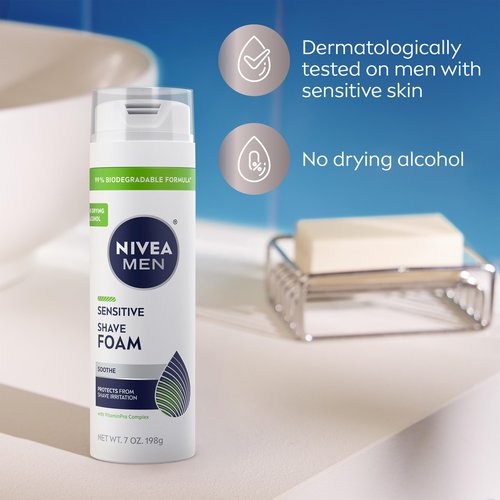 NIVEA MEN Sensitive Shave Foam with Vitamin E, Soothing Chamomile and Witch Hazel Extracts, 6 Pack of 7 Oz Cans