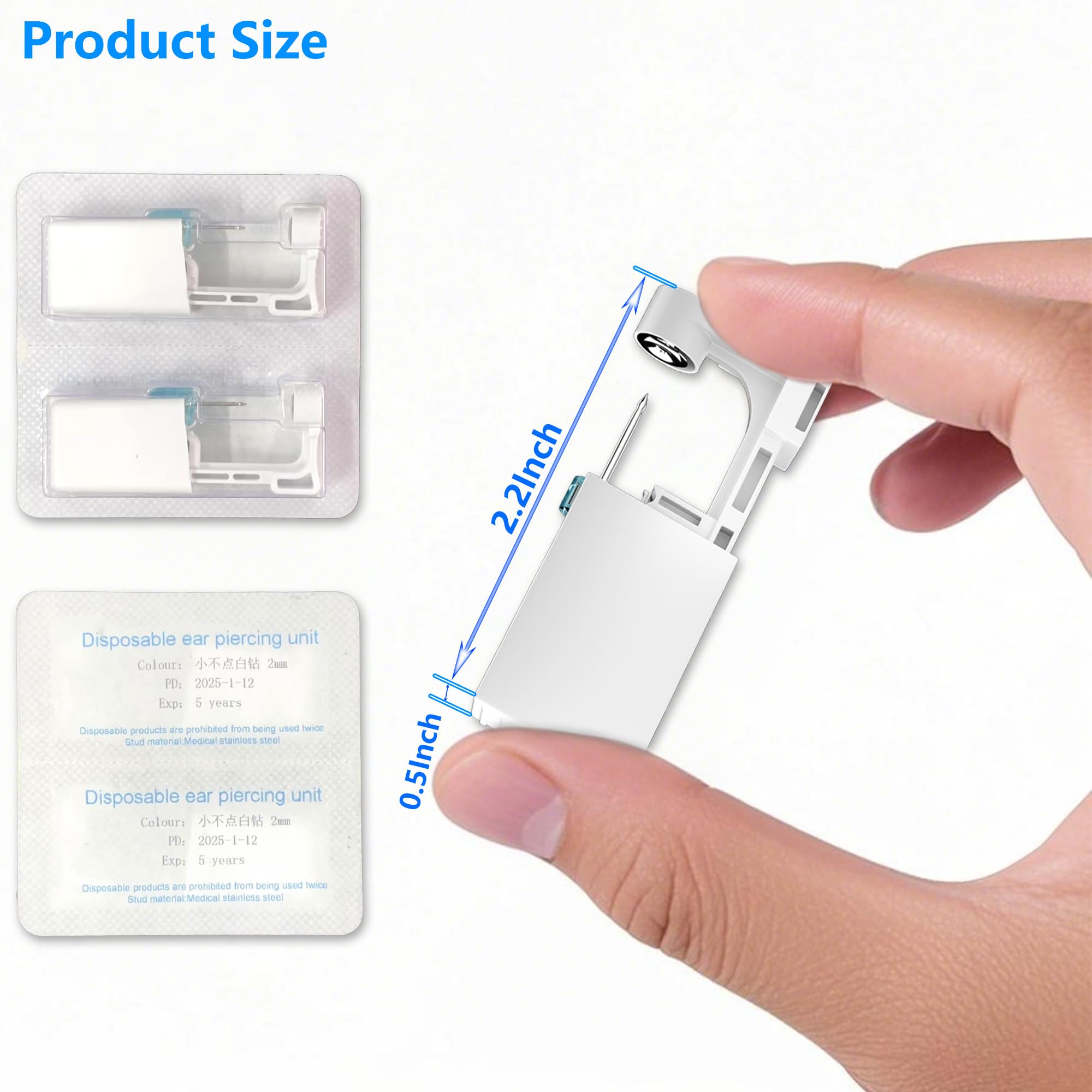YINPAD Ear Piercing Kit, Disposable Piercing Gun Preloaded with Different Style Studs, at Home Self Piercer Kit (4 golden 4 silvery, Crown White)