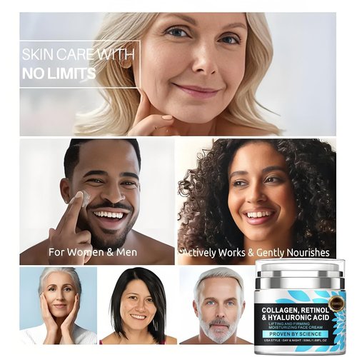 Regine Switzerland Retinol Face Moisturizer - Anti-Aging Collagen Cream with Hyaluronic Acid | Day & Night Use