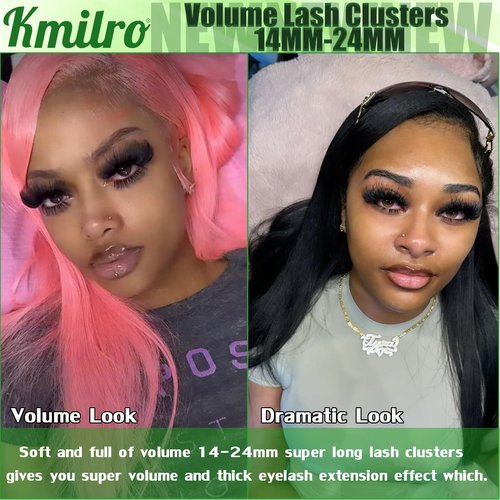 Kmilro Thick Lash Clusters 14-24mm Long 240D Cluster Eyelash Extensions Waterproof Volume Eyelash Clusters 192Pcs Individual Lashes Soft Wispy False Eyelashes DIY Lash Extension