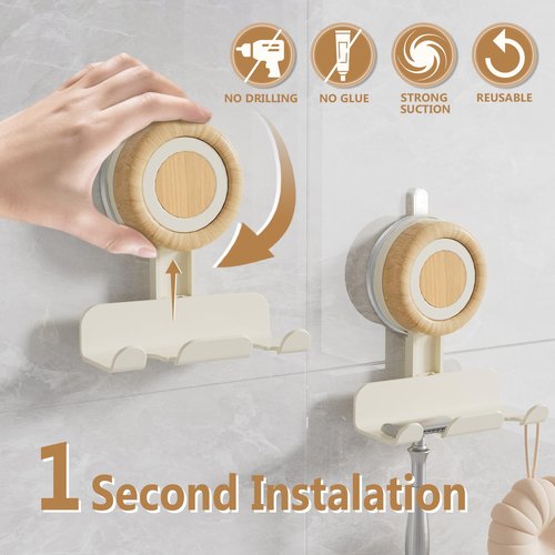 Cinola Razor Holder for Shower 2 Pack, Suction Cup Shaver Holder for Wall, Removable&Reusable Suction Cup Hooks for Bathroom, Damage-Free Suction Shower Hooks, Wall Mounted Razor Stand, Beige