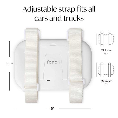 Fancii Car Sun Visor Makeup Mirror with Light, Rechargeable, 3 Color Modes, Dimmable, Adjustable Strap Clip-On Vanity Mirror, Universal fit, Built-in Kickstand (Juni 2) - White