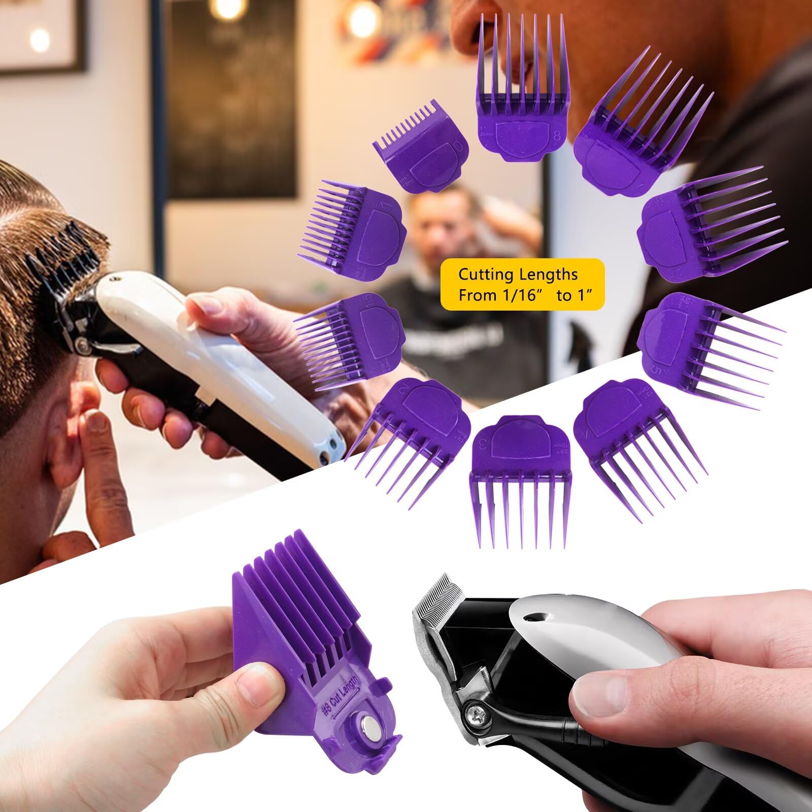 WELURE for Andis Master Clipper Accessories - 10 Magnetic Cutting Guards 1/16", 1/8", 3/16", 1/4", 3/8",1/2", 5/8", 3/4", 7/8", and 1 - for All Professional Haircutting Needs
