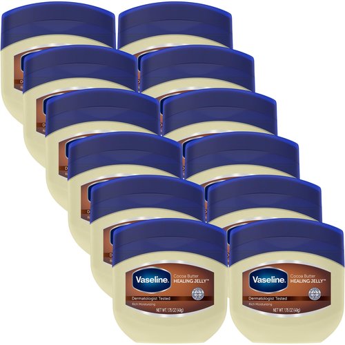 Vaseline Cocoa Butter Healing Jelly Travel-Size 12-Pack – Rich Moisturizing Ointment, Skin Protectant for Soothing Cracked, Dry Skin, 1.75 Oz Ea