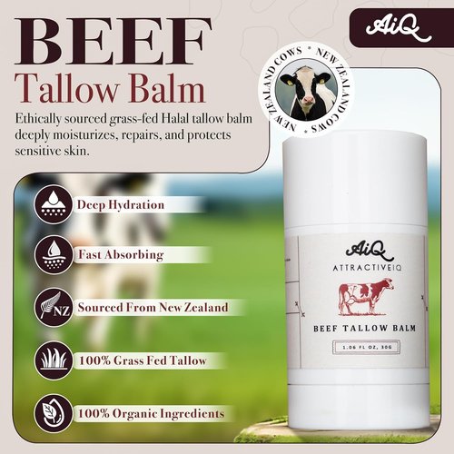 New Zealand Grass Fed Ethically-Sourced Beef Tallow for Skin– Stick with Vitamin E, Raw Honey, Olive Oil – Premium Ingredients & Cruelty-Free Tallow Face Moisturizer, Longevity & Firming (1.06 oz)