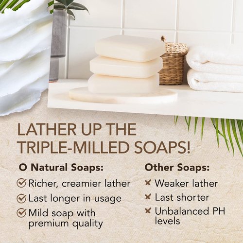 O NATURALS 3-Pack Organic Soap Bar 4oz each Set - 100% Vegan Cold Process Body Wash Scented Premium Essential Handmade Soap - Natural Soaps for Men Women, Face, Body - Coconut and Shea Butter
