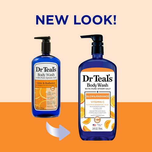 Dr Teal's Body Wash & Sugar Scrub Bundle with Epsom Salt, Vitamin C & Essential Oils, 24oz Body Wash (Pack of 2) & 19oz Sugar Scrub (Pack of 2)
