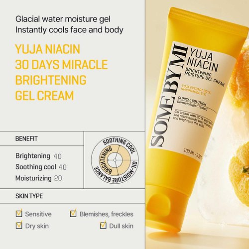 SOME BY MI Yuja Niacin Brightening Moisture Gel Cream - 3.38Oz, 100ml - Made from 10 Vitamin for Dull-Looking Skin - Mild Moisturizer for Skin Calming, Melasma and Blemish Care - Korean Skin Care