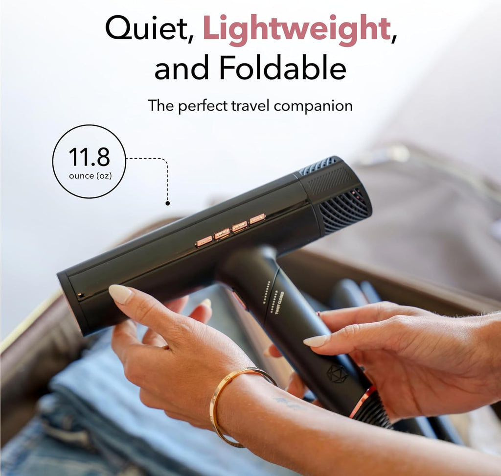 SRILabs DryQ Smart Hair Dryer - Lightweight & Foldable Design - Infrared Ionic Technology - 3 Magnetic Attachments