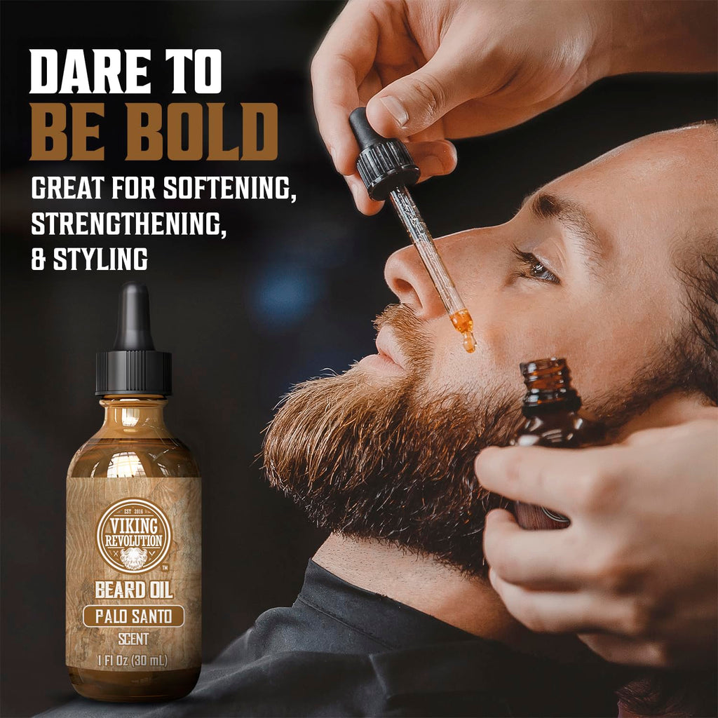 Viking Revolution Palo Santo Beard Oil - Natural Argan & Jojoba Oil Beard Conditioner | Softens & Moisturizes (1 Pack)
