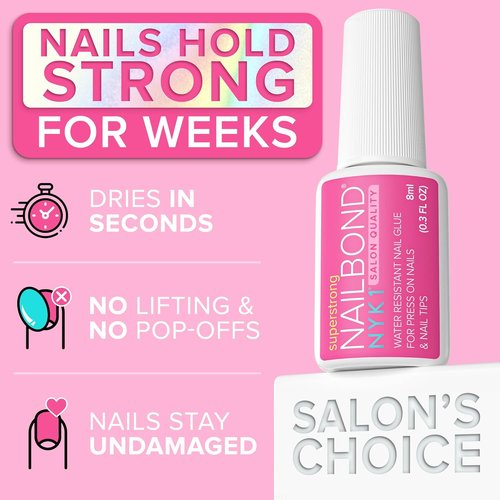 NYK1 NailBond Brush-On Glue - Super Strong Adhesive for Press-On Nails & Acrylics (8ml) | Long-Lasting, Mess-Free Application