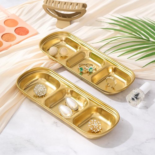 Teenyyou 4 Pcs DIY Esthetician Bowls Face Mask Tray Esthetician Supplies Stainless Steel Gold Compartment Serving Tray Women Skincare Products for Spa Salon Aesthetician Beauty, Nail Art (Medium)