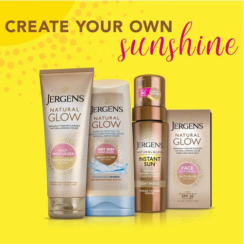 Jergens Natural Glow Instant Sun Self Tanner Mousse Bundle, Light Bronze, Sunless Tanning, 6 Oz Bottle and Application Mitt