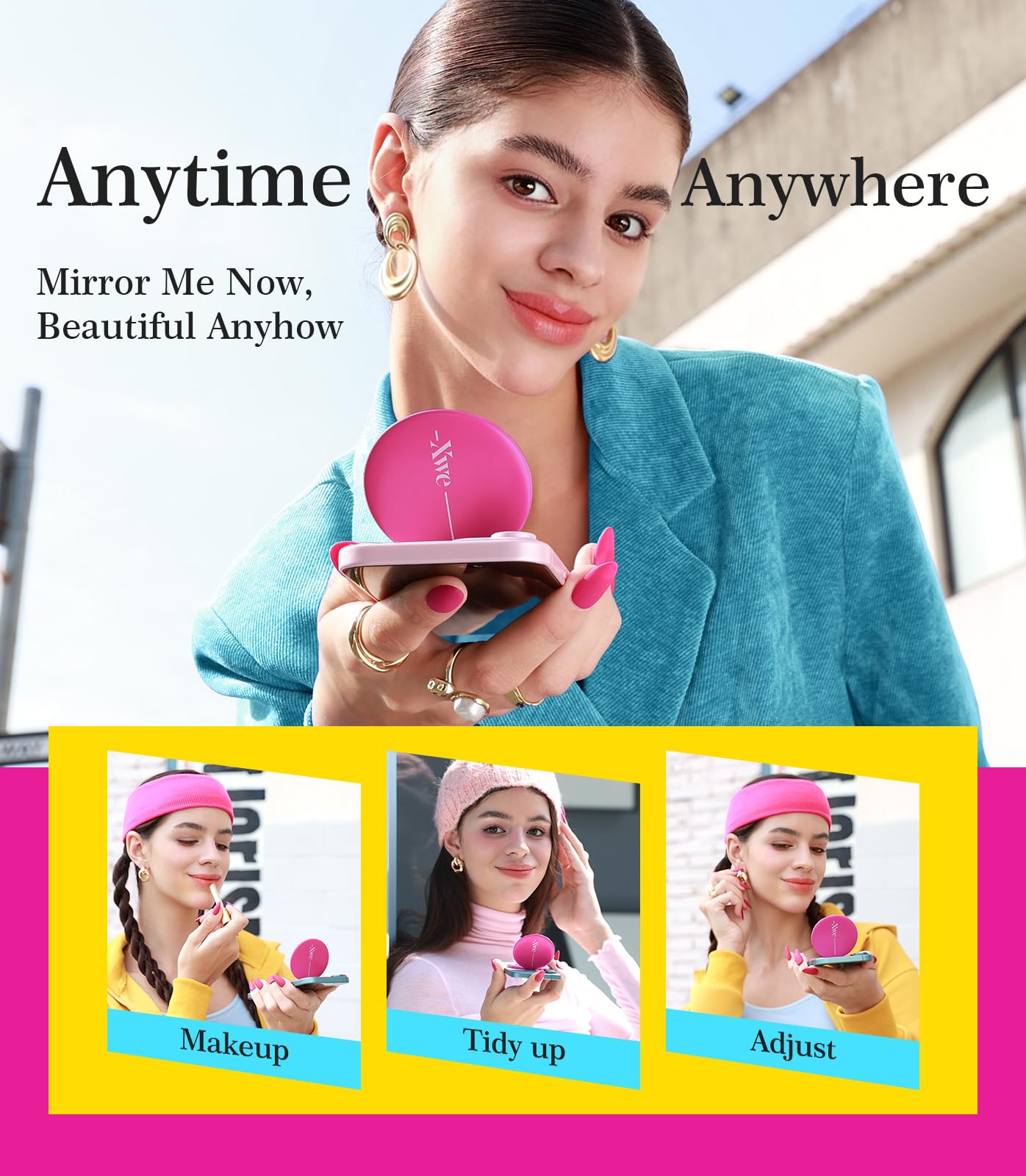 XWE Cell Phone Stand Compatible with Magsafe Mirror Mount [Anti-Scratch & Portable] Girls Women Magnetic Travel Makeup Mirror Desk Fits for iPhone 16/15/14/13/12 Plus Pro Max (Fuchsia)