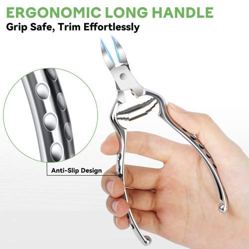 Podiatrist Ingrown Toenail Clippers for Thick Nails, Heavy Duty Toenail Clippers for Seniors with Long Handle, Professional Angled Slanted Nail Clippers for Men, Women, Adult, 3PCS