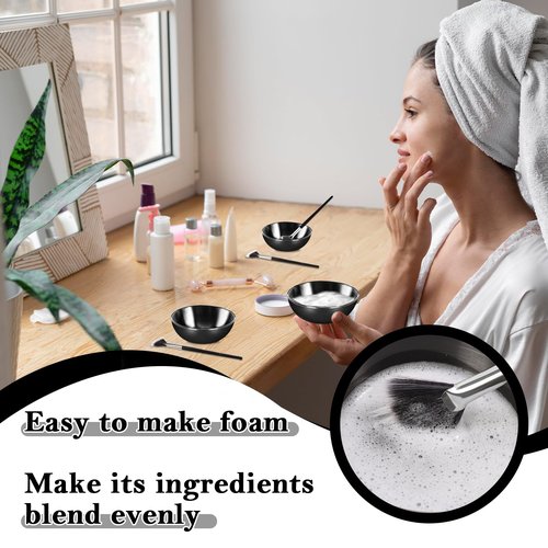 8 Pcs Black Facial Bowl and Brush Set 4 Black Stainless Steel Mixing Bowls 4 Facial Fan Brushes Esthetician Facial Mixing Bowls Esthetician Face Mask Brush for Mud Cream Spa Salon (8 Pcs)