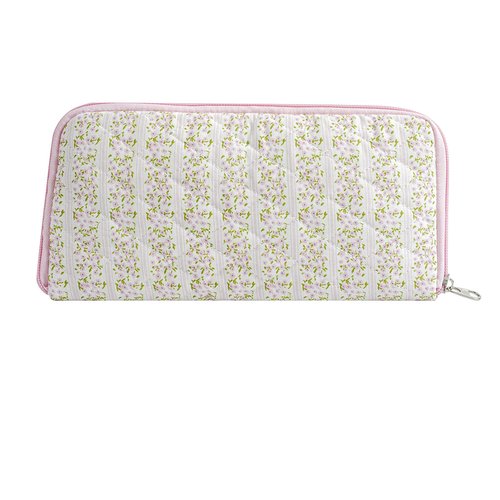 JOVAKIT Quilted Makeup Brush Holder Travel Cosmetic Bag for Women, Floral Coquette Cotton Makeup Brush Case Toiletry Zipper Make Up Pouch, Travel Storage Organizer Pouch (Pink Floral)