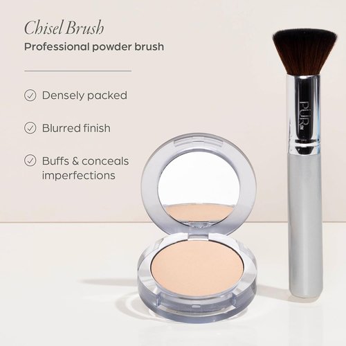 PÜR MINERALS Chisel Brush & 4-in-1 Pressed Mineral Foundation Bundle with SPF 15 | Flawless Finish