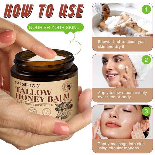 asusxcli Beef Tallow for Skin,Beef Tallow for Face,Beef Tallow and Honey Balm,Grass Fed Whipped Tallow Honey Balm,Natural Moisturizer Hydrates,Deeply Nourishes the Skin, Enhances Natural Radiance
