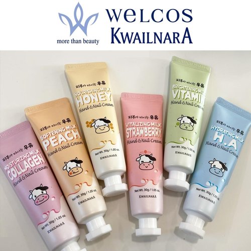 KWAILNARA Milk Hand & Nail Cream Gift Set (Set of 6) – Korean Hand Cream Variety Pack | Strawberry, Peach, Honey, Vitamin, Hyaluronic & Collagen | Deeply Nourishing K-Beauty Gift