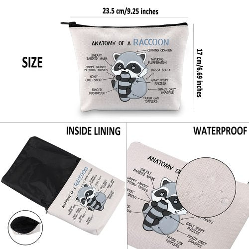 G2TUP Raccoon Lover Gift Anatomy Of A Raccoon Makeup Bag Raccoon Themed Cosmetic Bag Crazy Raccoon Lady Gift Animal Lover Zipper Travel Pouch (Anatomy Of A Raccoon White Bag)