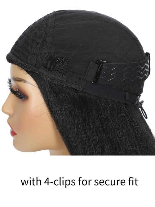TASHEEMA Glueless Kinkystraight Synthetic Hair 3 in 1 Half Wig for Women 24 inch Black Yaki Kinky Straight for Headband Wig Ponytail