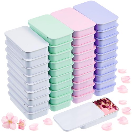 Norme 40 Pcs Small Slide Top Tin Lip Balm with Lids Rectangular Metal Containers for Lip Balm Candies Jewelry Crafts Pills Storage Kit (Macaron,2.36 x 1.38 x 0.39 Inch)