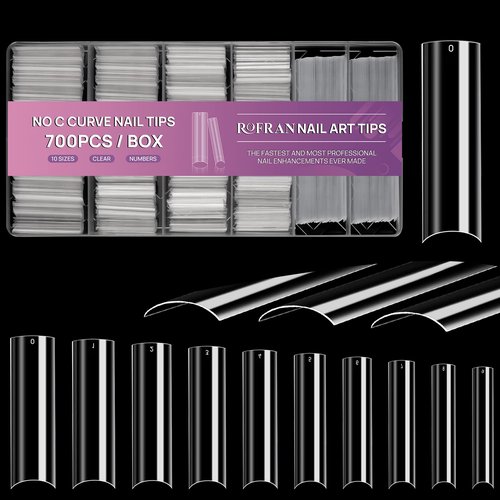 700pcs Square Nail Tips No C Curve Clear Straight Nail Extension Acrylic Nails Tip For Nail Salons With Box
