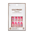 GoldFinger Premium Luxury False Nails Kit, Ready to Wear Pink French Nails, Manicure Stick and Glue Included, Long Coffin Shape with 3D Rhinestones, Long-Lasting Hottest Trend Glue on Nails