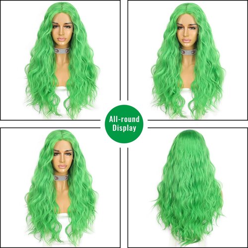 SAPPHIREWIGS 13×4 Green Synthetic Lace Front Wigs Long Body Wave Wig Pre Pluked Hairline Heat Resistant Hair for Women Wedding Party Christmas Uses 26inch