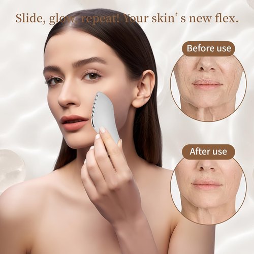 2Pcs Gua Sha Facial Tools Stainless Steel - Lift, Depuff & Glow | Spa-Grade, Travel-Ready, Metal GuaSha Tool for Face, Neck, Body Lymphatic Drainage Massager Natural Skin Care