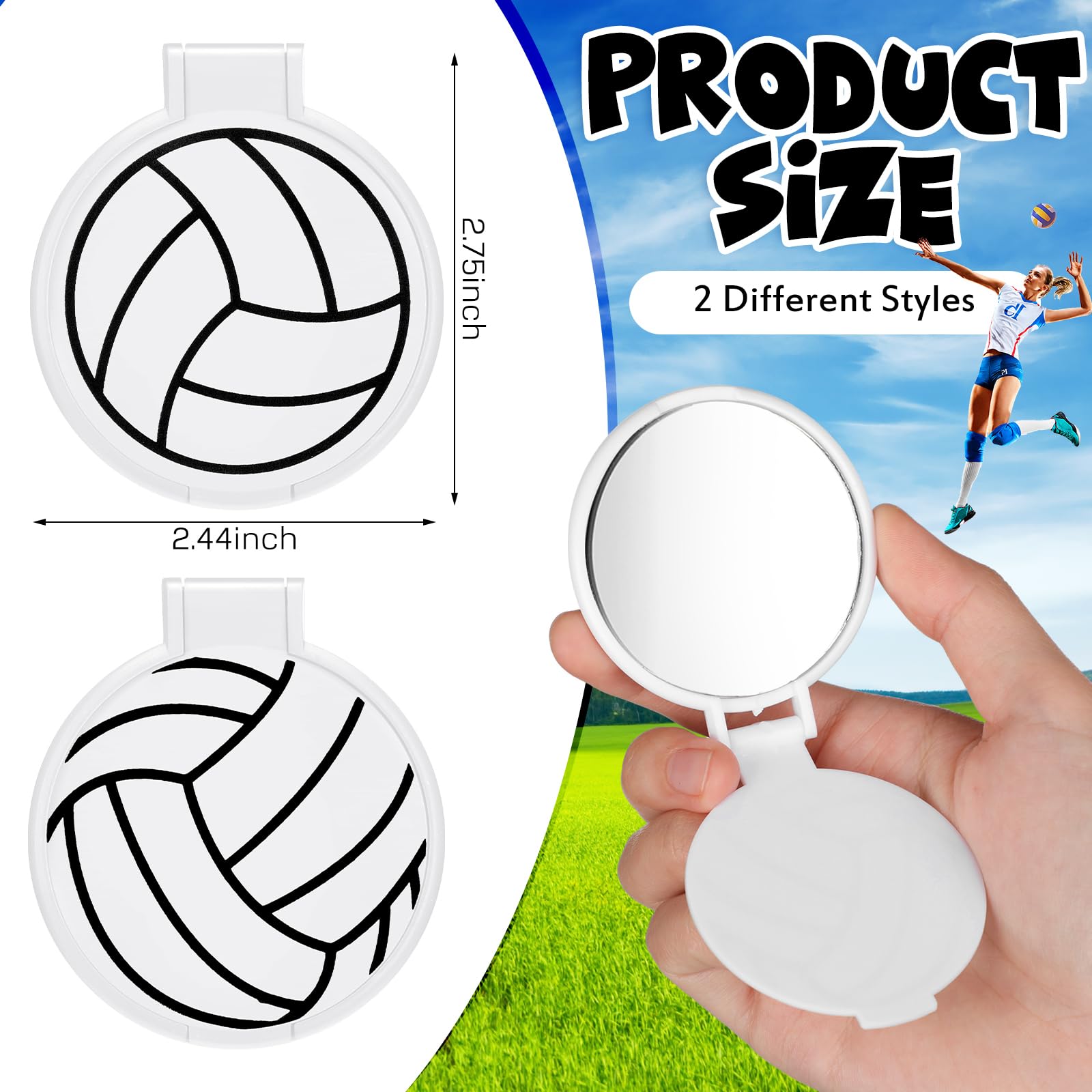 Weysat 48 Pcs Volleyball Gifts for Girls Team Compact Mirrors Bulk, Round Makeup Pocket Mirror Bulk 2.76 Inch, Volleyball Accessories Party Favors for Player Women, Mini Mirror for Purse Sports Travel
