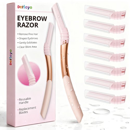 Eyebrow Razor and Face Razor for Women, Reusable Metal Handle with 7 Refill Blades, Dermaplane Razor with Protective Silicone Cap, Eyebrow Hair Trimmer