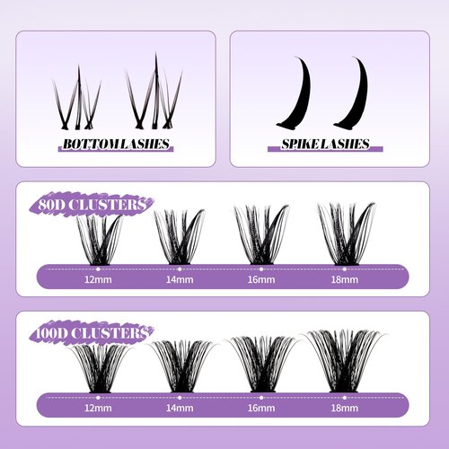 DIY Lash Clusters with Spikes Bottom Eyelash Clusters Spike Manga Individual Lashes Clusters Natural Look Eyelash Clusters Bottom Lashes Wispy Cluster Eyelash Extensions(80+100,12-18mm,0.07D)