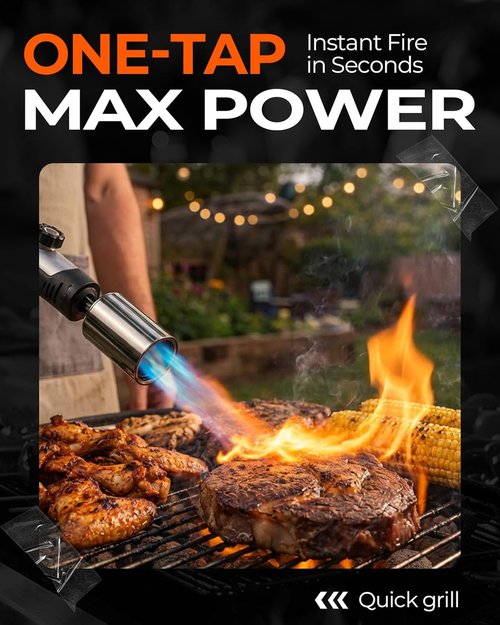 Skiennix Propane Torch Head - Culinary Blow Torch with Instant Heat & Safety Lock | Adjustable Flame for BBQ & Kitchen Use