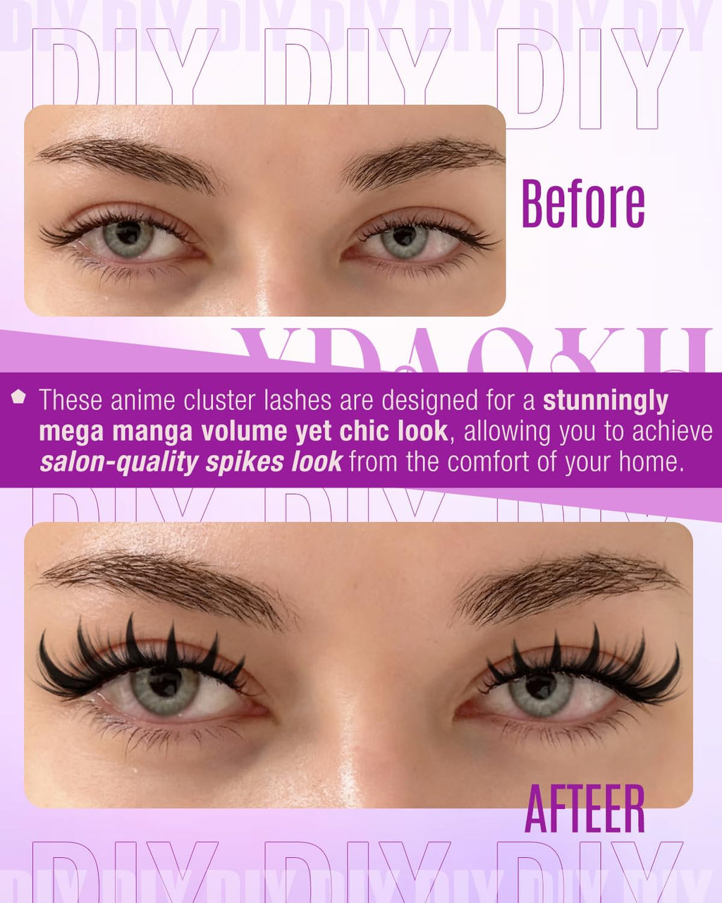 YDAGKH Lash Clusters Manga Spiky Eyelash Extension Mega Anime Lashes Spikes Cluster Eyelash Extensions 9-16mm Wispy Lash Extension Natural DIY Waterproof Cluster Eyelashes Fairy Individual Lashes