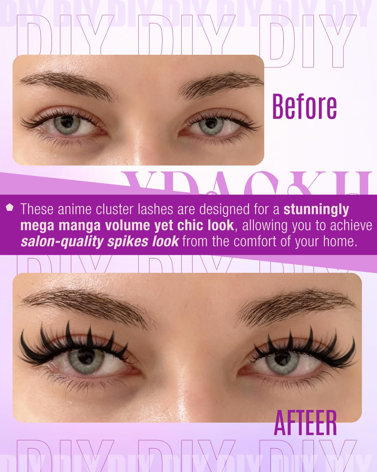 YDAGKH Lash Clusters Manga Spiky Eyelash Extension Mega Anime Lashes Spikes Cluster Eyelash Extensions 9-16mm Wispy Lash Extension Natural DIY Waterproof Cluster Eyelashes Fairy Individual Lashes