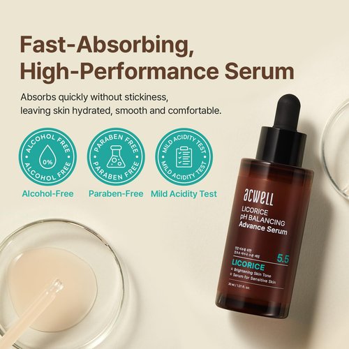 ACWELL Licorice pH Balancing Advanced Facial Serum Ampoule 1.01 fl.oz. - Enhancing Serum for Dull Skin, Reduces Acne and Blemishes, Minimizes Fine Lines, Healthy Glow Skin