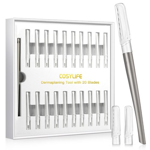 Dermaplaning Tool for Face Exfoliation, with 20 Replaceable Blades, Facial Shaver/Eyebrow Razor, Peach Fuzz Removal Eyebrow Shaper for Women, Easy to Use Dermaplaner Help Exfoliate and Smooth Skin