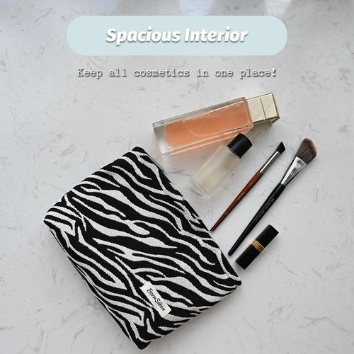 BornSiiren Zebra Print Makeup Bag, Cosmetic Bag for Women, Large Capacity Toiletry Bag,Zipper Pouch, Travel Accessories Storage with Lining