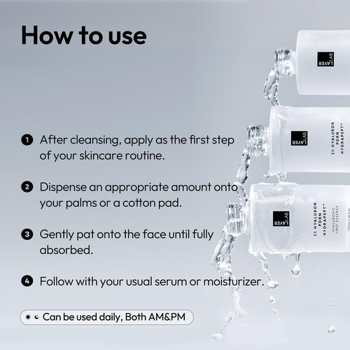 LAYERLAB Hyaluronic First Essence with PDRN & Peptides | Korean Skin Booster to Hydrate, Amplify Skincare Routine | 2% Triple Hyaluronic Acid Prep Essence for Face | 3.38 fl. oz.