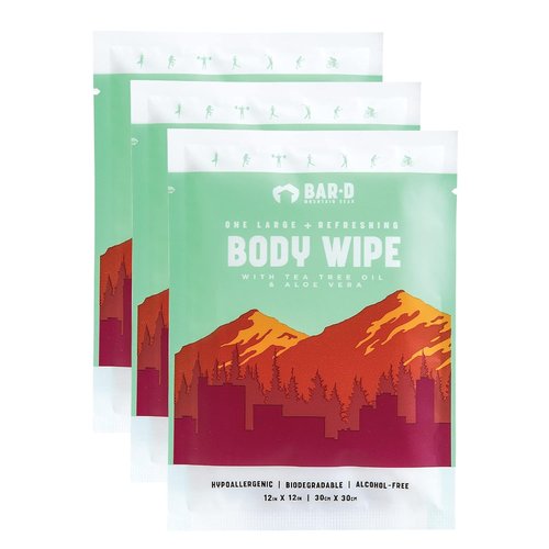 Bar-D Cleansing Face & Body Wipes - Biodegradable Shower Wipes with Tea Tree Oil & Aloe Vera | 20 Count Box