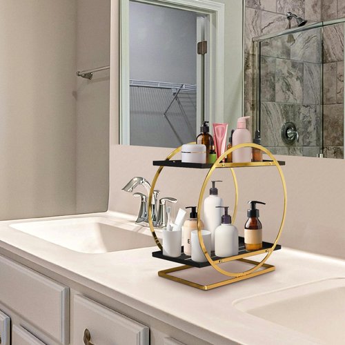 KZZDNN Perfume Organizer for Women, 2 Tier Black Gold Perfume Organizer for Dresser, Makeup Organizer for women, Kincare Storage, Bathroom, Vanity