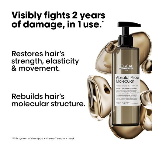 L'Oréal Professionnel Paris Absolut Repair Shampoo & Rinse-Off Serum Set - Strengthens Dry, Damaged Hair with Peptide Bonder & Amino Acids, Sulfate-Free