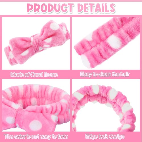 Tigeen 48 Pieces Spa Headband Bulk, Headband for Washing Face, Coral Fleece Bow Skincare Hair Band, Valentines gift for Women Shower Cosmetic Facial Makeup Mask(Pink,1 Style)
